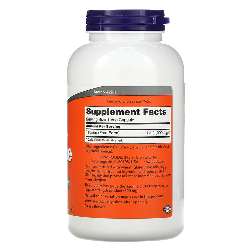 NOW Foods, Taurine, 1,000 mg, 250 Veg Capsules