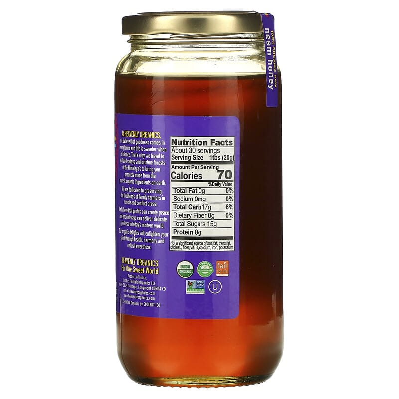 Heavenly Organics, 100% Organic Neem Honey, Raw &amp; Unfiltered, 22 oz (624 g)
