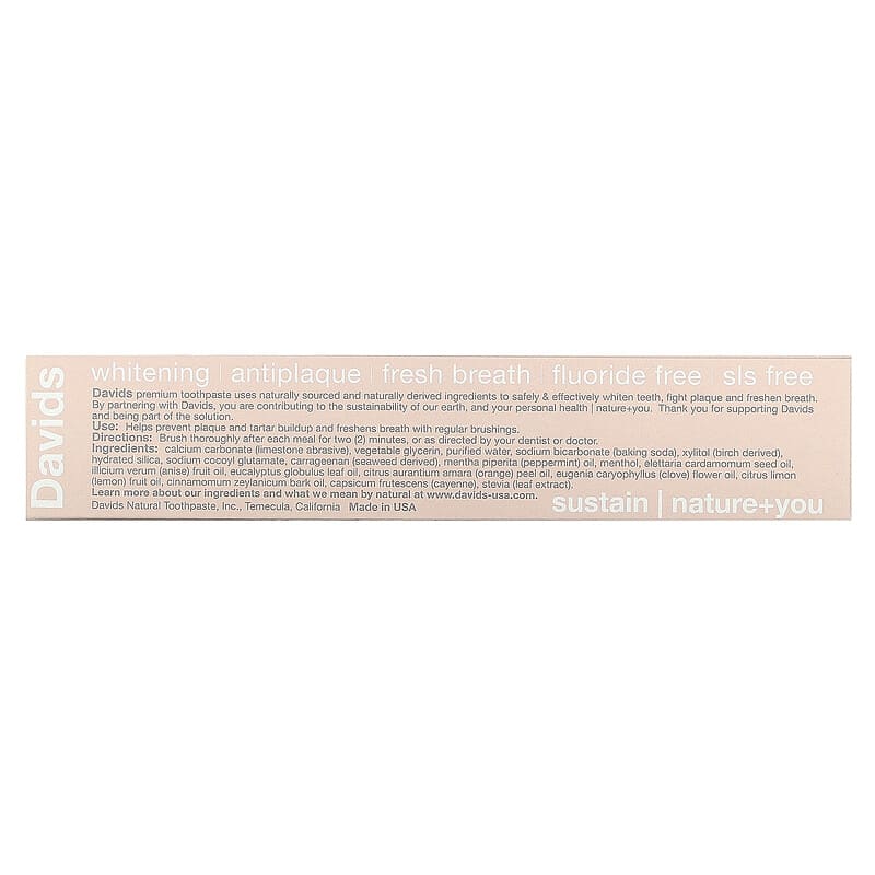 Davids, Premium Toothpaste, Whitening + Antiplaque, Natural Herbal Citrus Mint, 5.25 oz (149 g)
