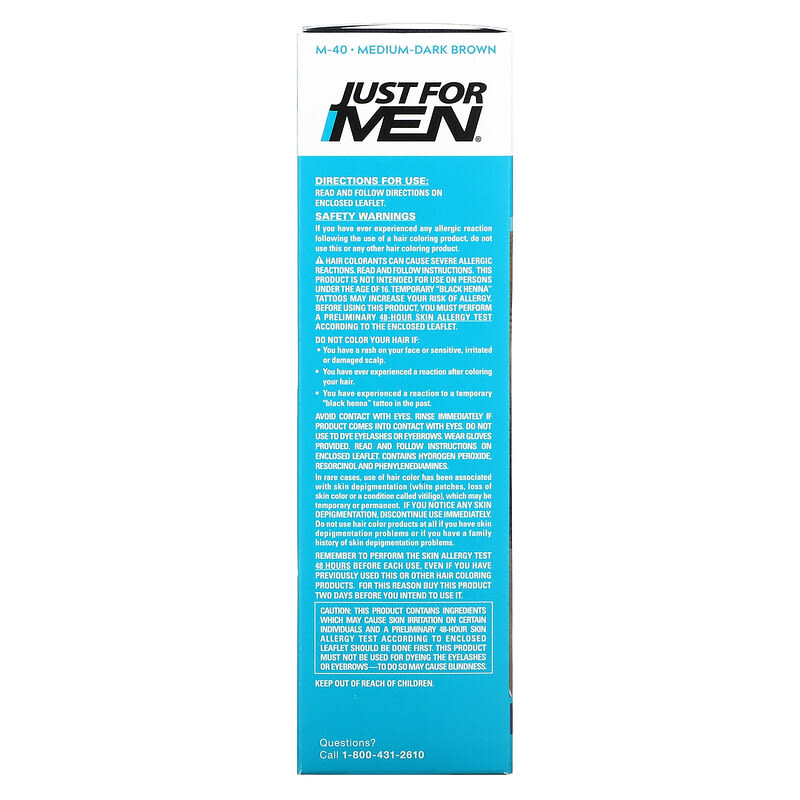 Just for Men, Mustache &amp; Beard, Brush-In Color, M-40 Medium-Dark Brown, 1 Multiple Application Kit