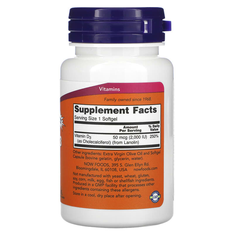 NOW Foods, Vitamin D-3, High Potency, 2,000 IU, 240 Softgels