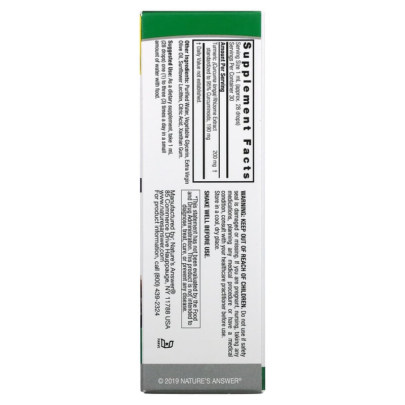 Nature's Answer, Turmeric-3®, Alcohol-Free, 200 mg, 1 fl oz (30 ml)