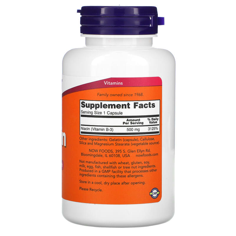 NOW Foods, Niacin, 500 mg, 100 Veg Capsules
