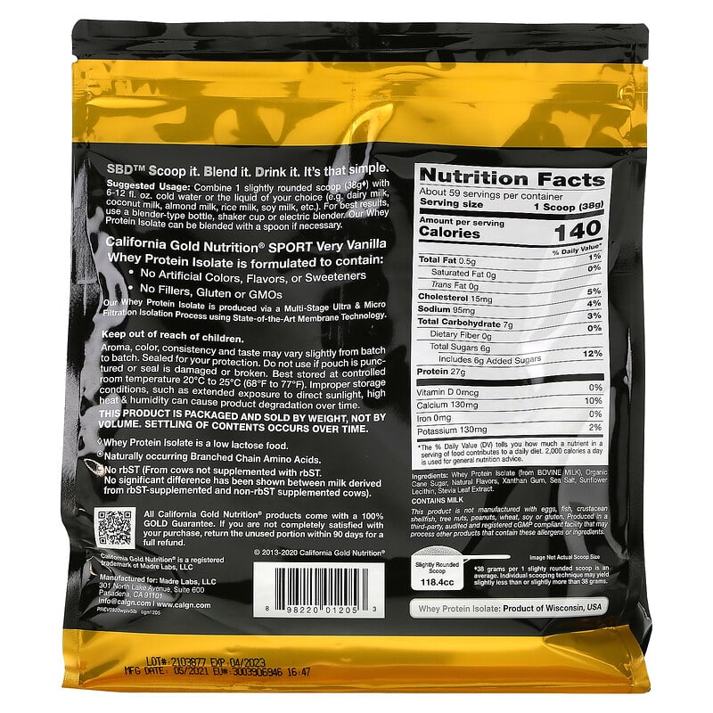 California Gold Nutrition, Whey Protein Isolate, Very Vanilla , 5 lb (2.27 kg)