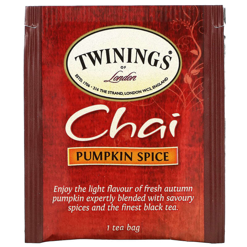 Twinings, Flavored Black Tea, Chai, Pumpkin Spice, 20 Tea Bags, 1.41 oz (40 g)