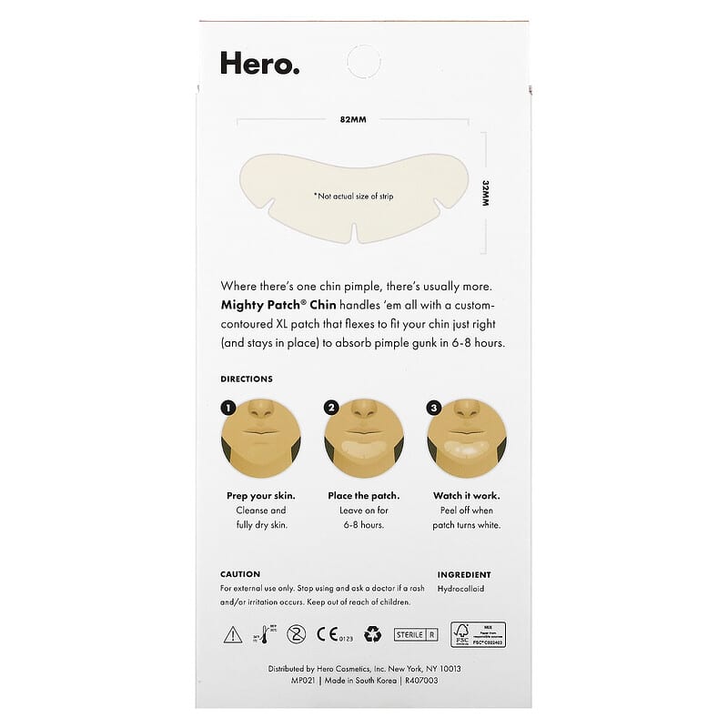 Hero Cosmetics, Mighty Patch® Chin, 10 Hydrocolloid Patches