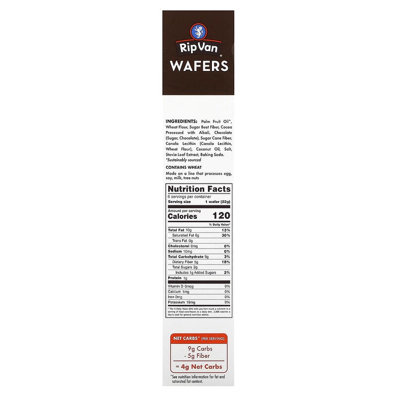 Rip Van Wafels, Wafers, Dark Chocolate, 6 Pack, 0.78 oz (22 g) Each