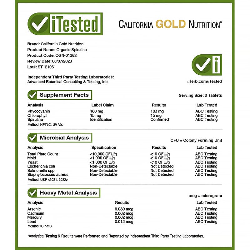 California Gold Nutrition, Organic Spirulina, 240 Tablets (500 mg per Tablet)
