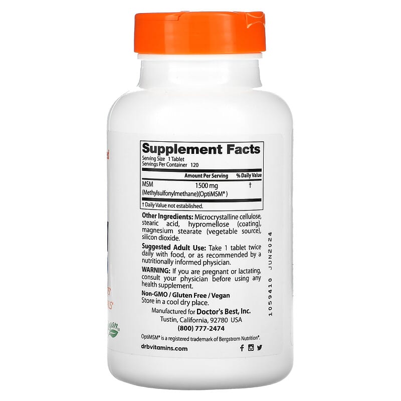 Doctor's Best, MSM with OptiMSM®, 1,500 mg, 120 Tablets