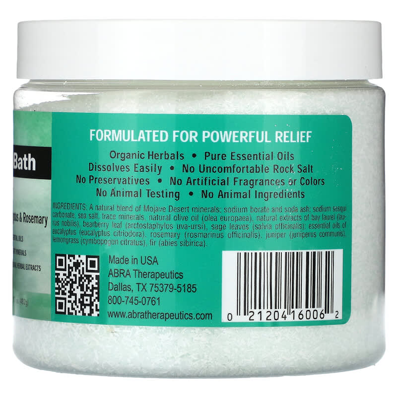Abra Therapeutics, Muscle Therapy Bath, Eucalyptus &amp; Rosemary, 17 oz (482 g)