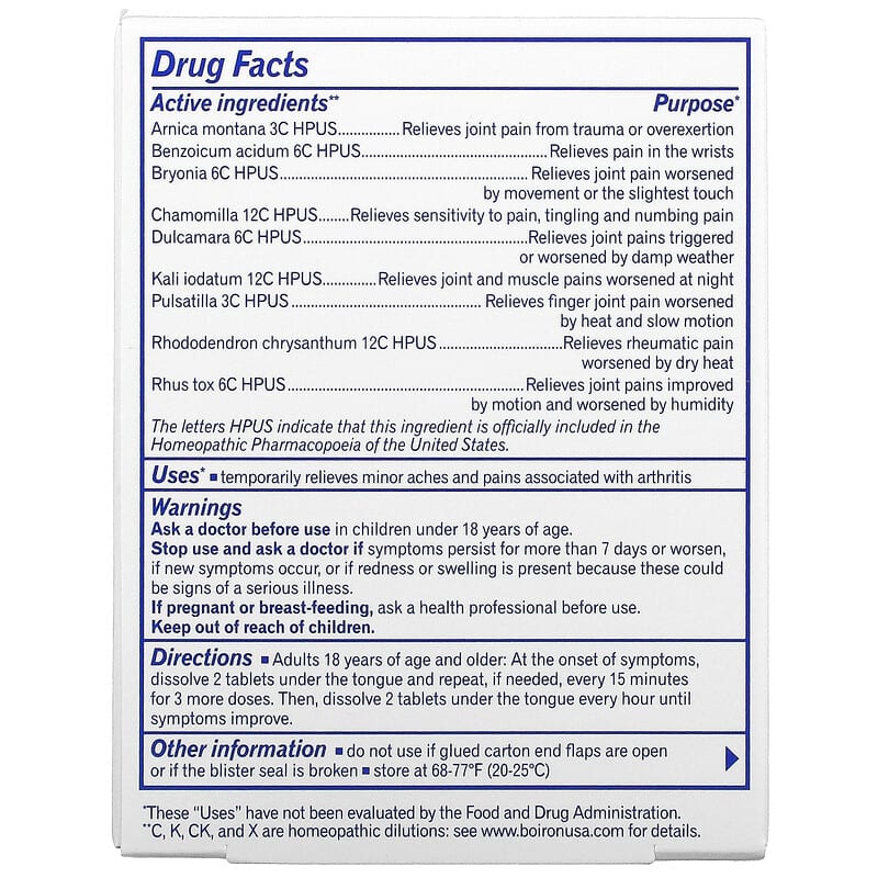 Boiron, Arnicare, Arthritis, Meltaway Tablets, Unflavored, 60 Meltaway Tablets