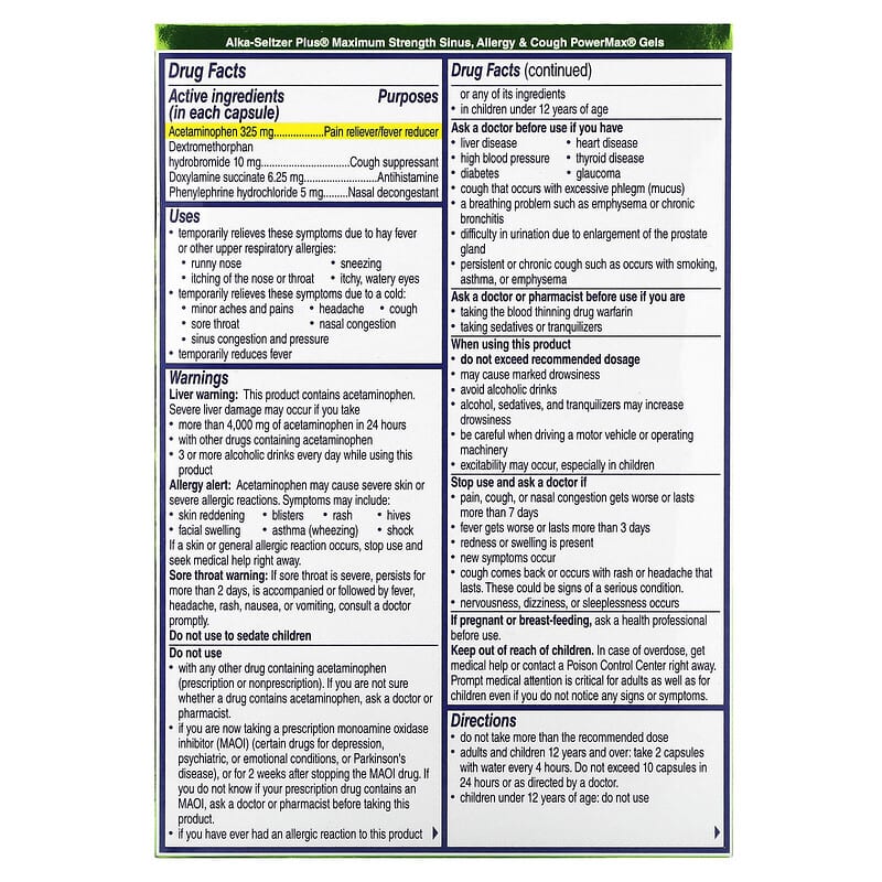 Alka-Seltzer Plus, PowerMax® Gels, Sinus, Allergy &amp; Cough, Maximum Strength, 24 Liquid Gels