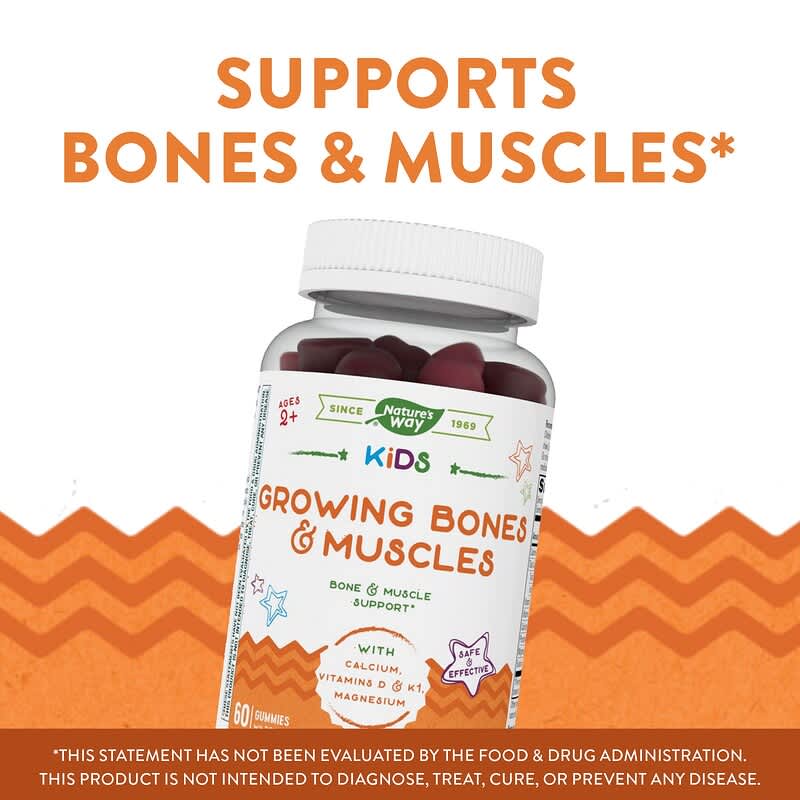 Nature's Way, Kids, Growing Bones &amp; Muscles Gummy, Ages 2 +, Wildberry, 60 Gummies