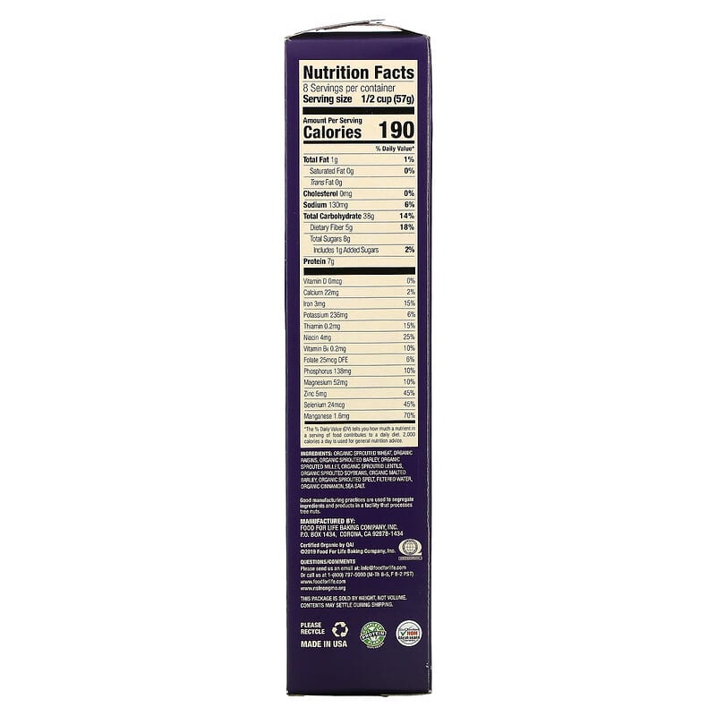 Food For Life, Ezekiel 4:9® Sprouted Crunchy Cereal, Cinnamon Raisin, 16 oz (454 g)