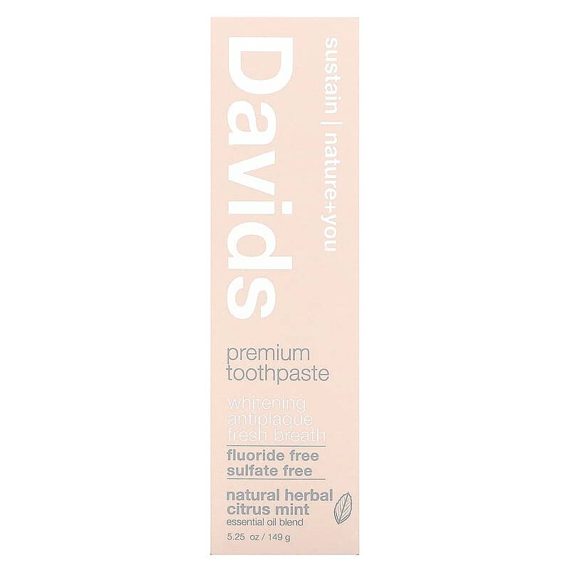 Davids, Premium Toothpaste, Whitening + Antiplaque, Natural Herbal Citrus Mint, 5.25 oz (149 g)