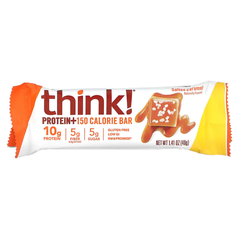 Think !, Snack Protein Bar, Salted Caramel, 5 Bars, 1.41 oz (40 g) Each