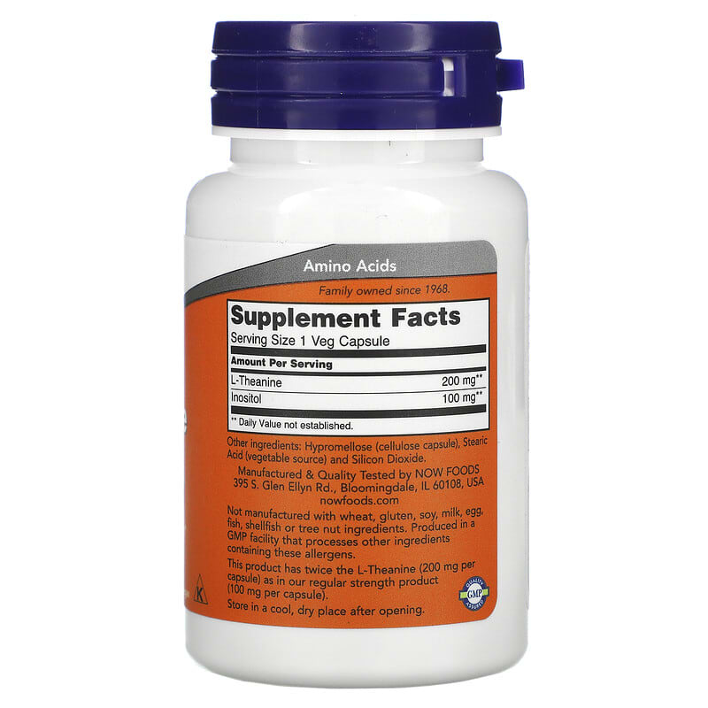 NOW Foods, L-Theanine, 60 Veg Capsules