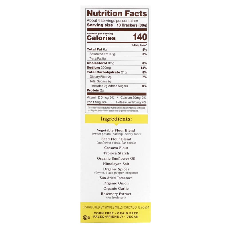 Simple Mills, Veggie Flour Pita Crackers, Mediterranean Herb, 4.25 oz (120 g)