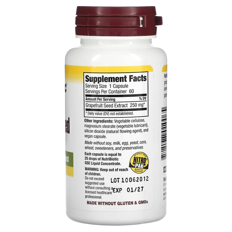 NutriBiotic, Grapefruit Seed Extract, Maximum Strength, 250 mg, 60 Capsules