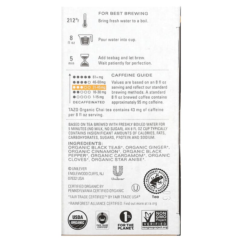 TAZO, Regenerative, Organic Chai, Black Tea, 16 Tea Bags, 1.5 oz (43 g)