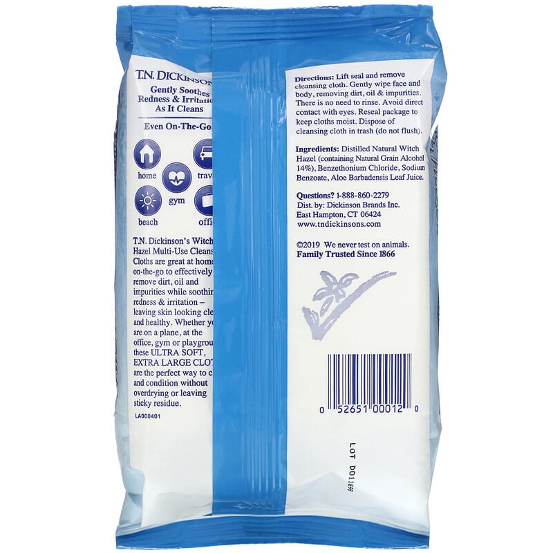 Dickinson Brands, Witch Hazel, Soothing Cleansing Cloths, 25 Biodegradable Cloths