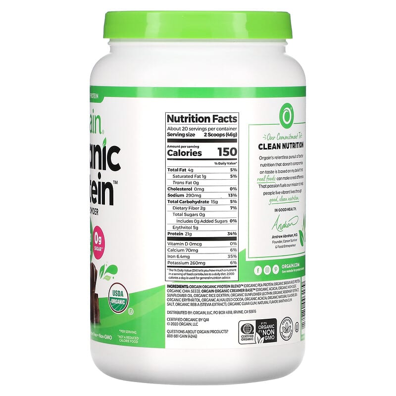 Orgain, Organic Protein Powder, Plant Based, Creamy Chocolate Fudge, 2.03 lb (920 g)