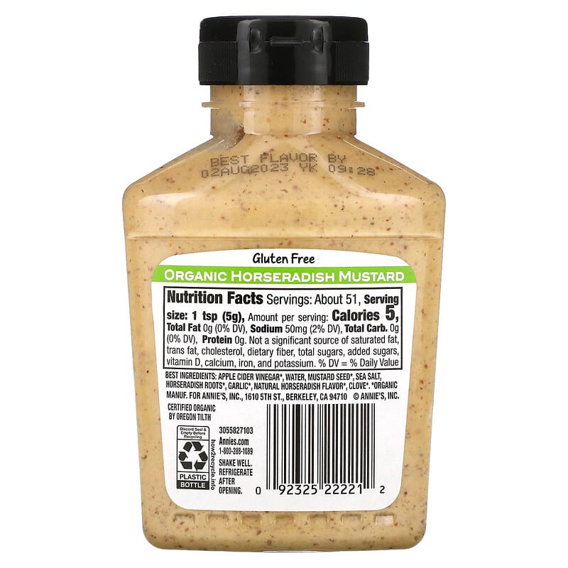 Annie's Naturals, Organic, Horseradish Mustard, 9 oz (255 g)