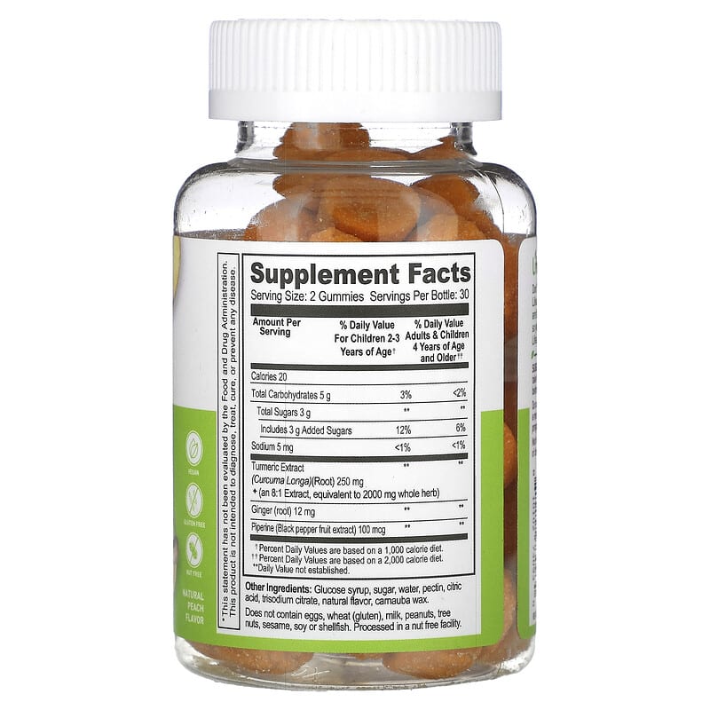 Lifeable, Kids Turmeric Curcumin Gummies, Natural Peach, 60 Gummies