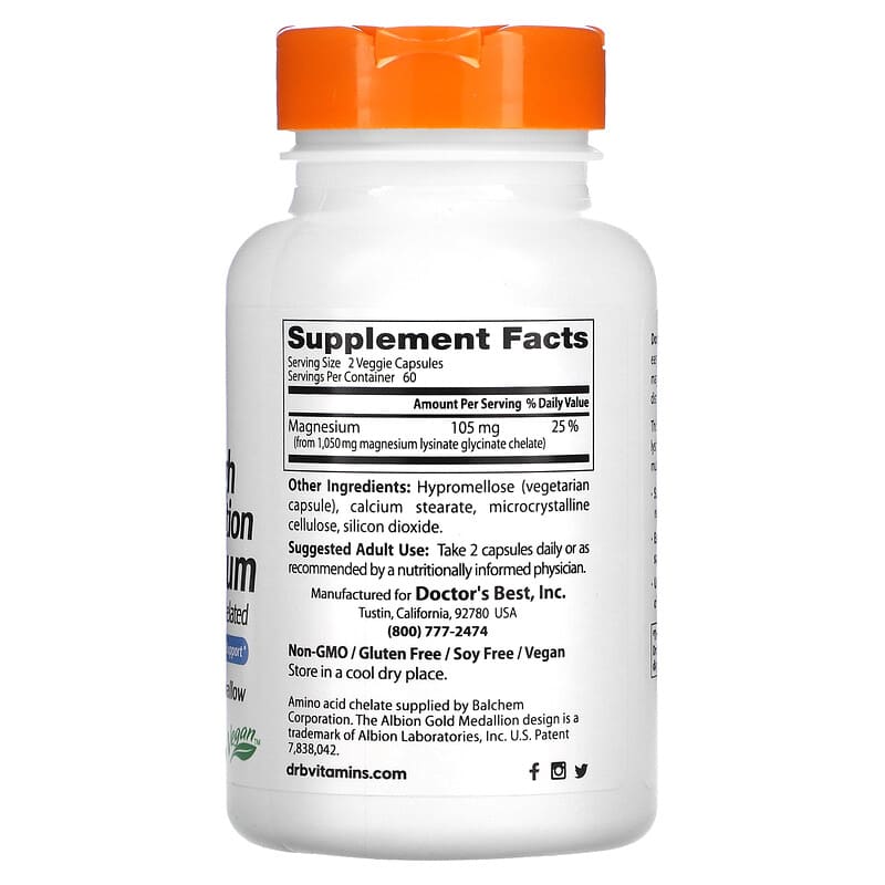 Doctor's Best, High Absorption Magnesium, 120 Veggie Caps (52.5 mg per Capsule)