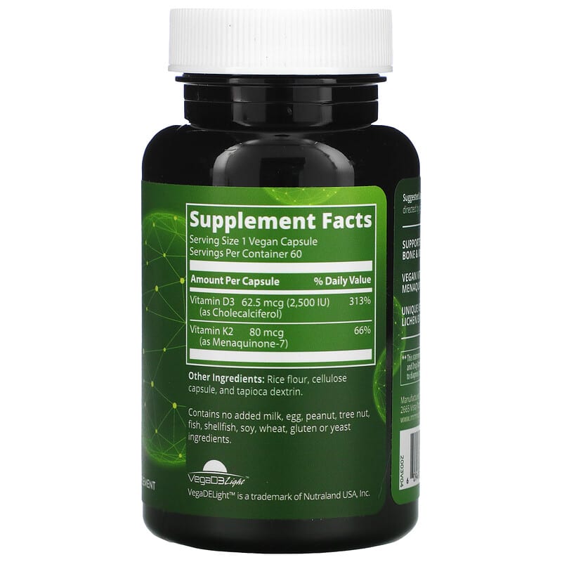 MRM Nutrition, Vegan Vitamin D3 &amp; K2, 60 Vegan Capsules