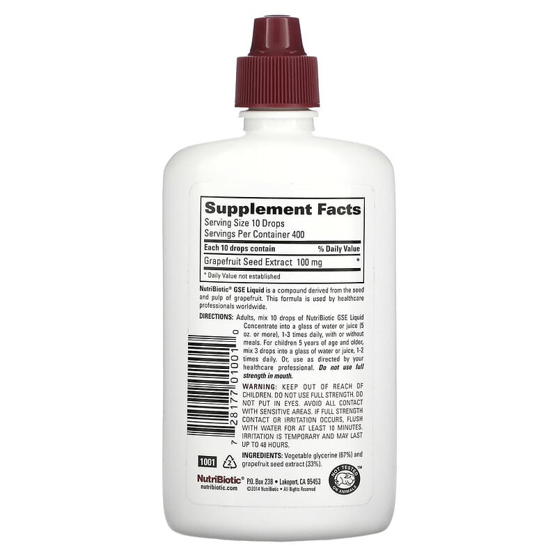 NutriBiotic, Vegan GSE, Grapefruit Seed Extract, Liquid Concentrate, 100 mg, 4 fl oz (118 ml)