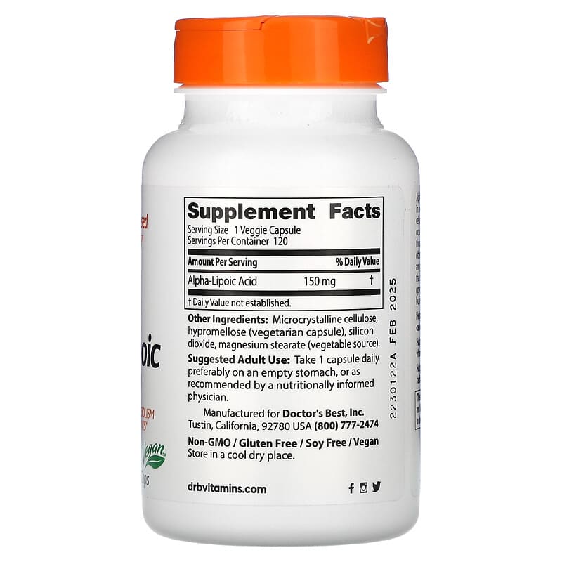 Doctor's Best, Alpha-Lipoic Acid 150, 150 mg, 120 Veggie Caps