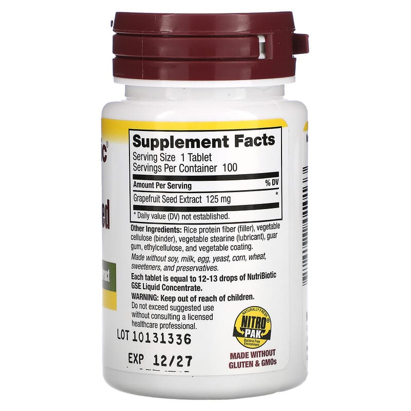 NutriBiotic, Grapefruit Seed Extract, High Potency, 125 mg, 100 Tablets