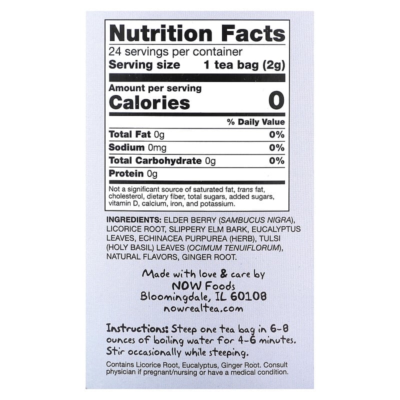 NOW Foods, Real Tea, TLC Tea, Caffeine Free, 24 Tea Bags, 1.7 oz (48 g)
