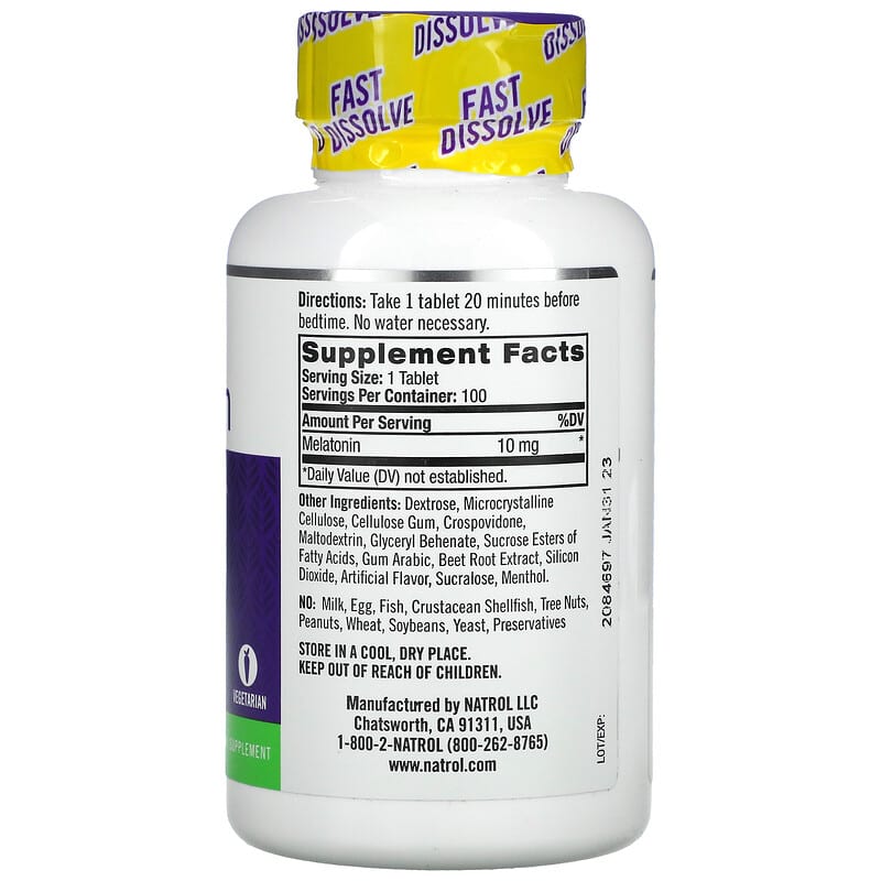 Natrol, Melatonin, Fast Dissolve, Strawberry, 10 mg, 100 Tablets