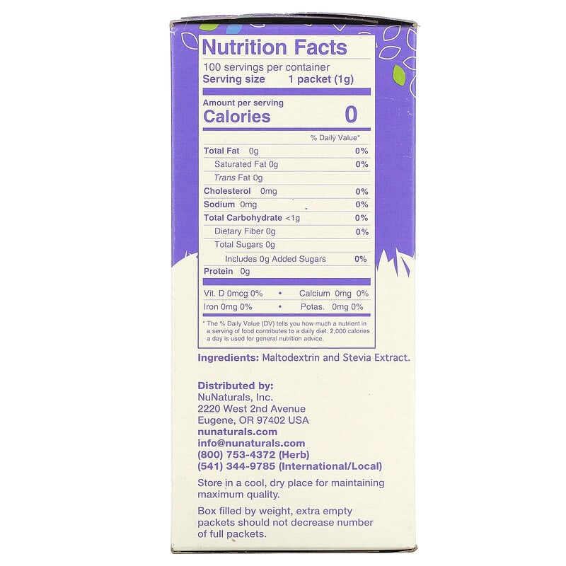 NuNaturals, White Stevia Powder, 100 Packets, 3.5 oz (100 g)