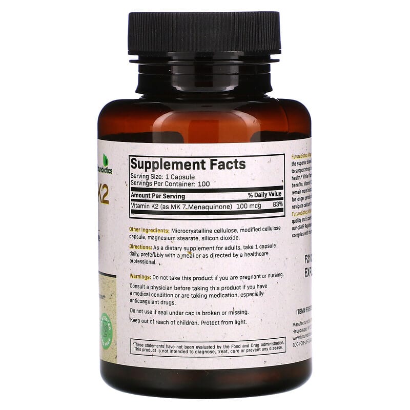 Futurebiotics, Vitamin K2 as MK-7, 100 mcg, 100 Vegetarian Capsules