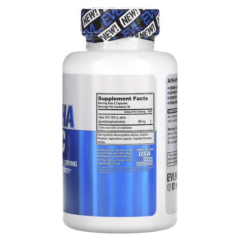 EVLution Nutrition, Alpha GPC, 60 Veggie Capsules (300 mg per Capsule)