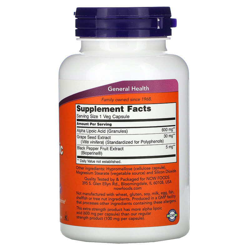 NOW Foods, Alpha Lipoic Acid, 600 mg, 120 Veg Capsules