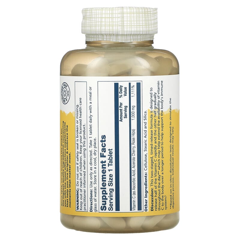 Solaray, Timed Release Vitamin C with Rose Hips &amp; Acerola, 1,000 mg, 250 Tablets