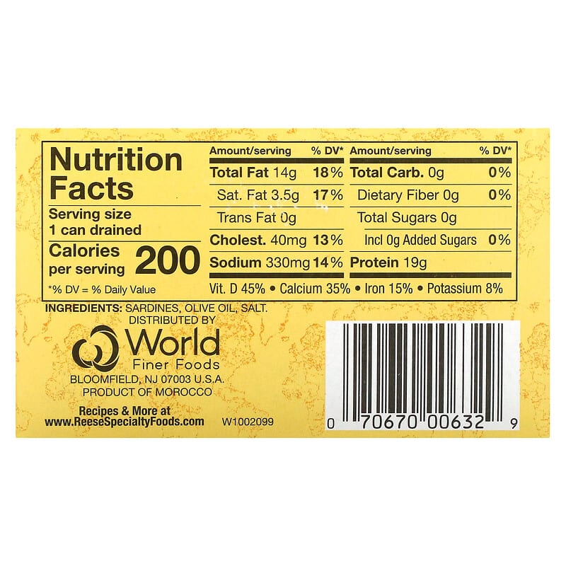 Reese, Fancy Sardines, In 100% Olive Oil, 4.4 oz (124 g)