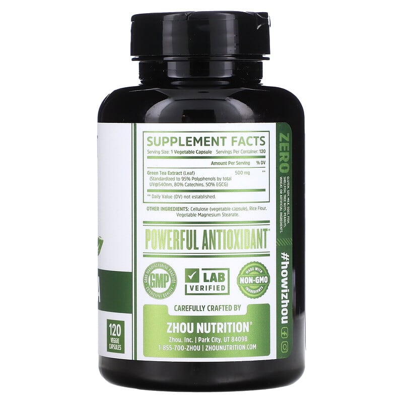 Zhou Nutrition, Green Tea Extract, 500 mg, 120 Veggie Capsules