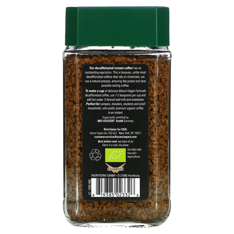 Mount Hagen, Organic Fairtrade Instant Coffee, Decaffeinated, 3.53 oz (100 g)