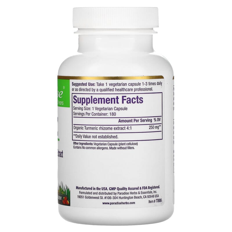 Paradise Herbs, Turmeric, 180 Vegetarian Capsules (500 mg per Capsule)