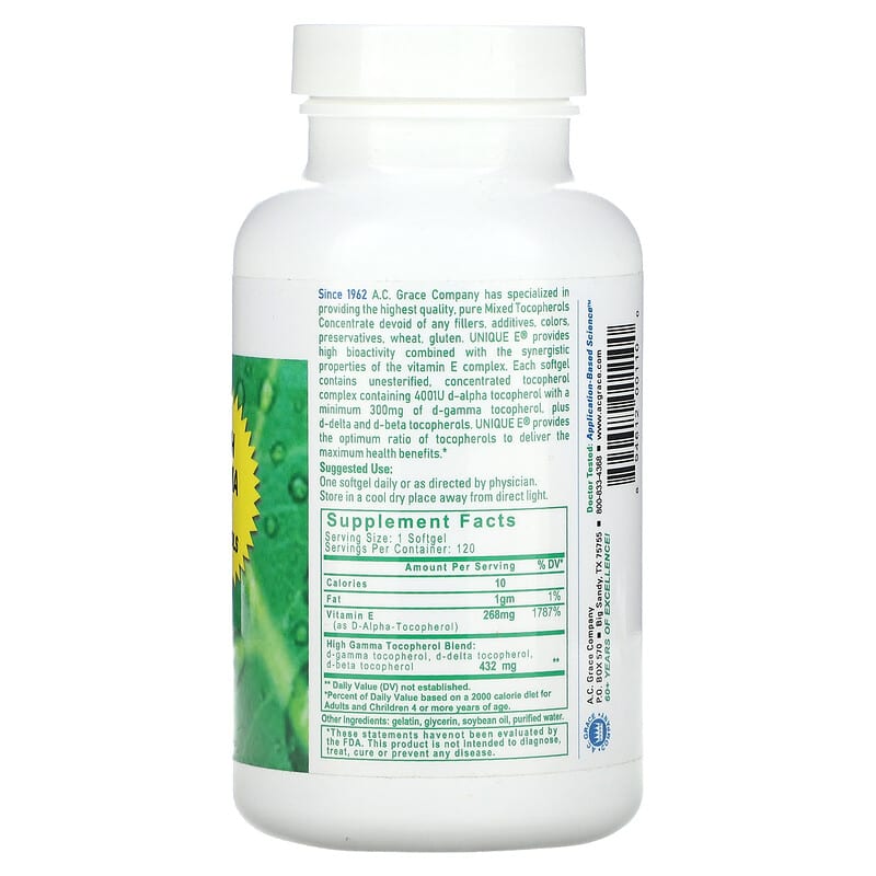A.C. Grace Company, Unique E, High Gamma, Mixed Tocopherol Concentrate, 120 Softgels