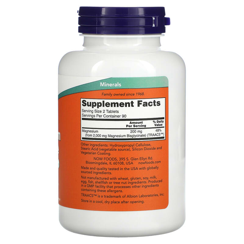 NOW Foods, Magnesium Glycinate, 180 Tablets (100 mg per Tablet)