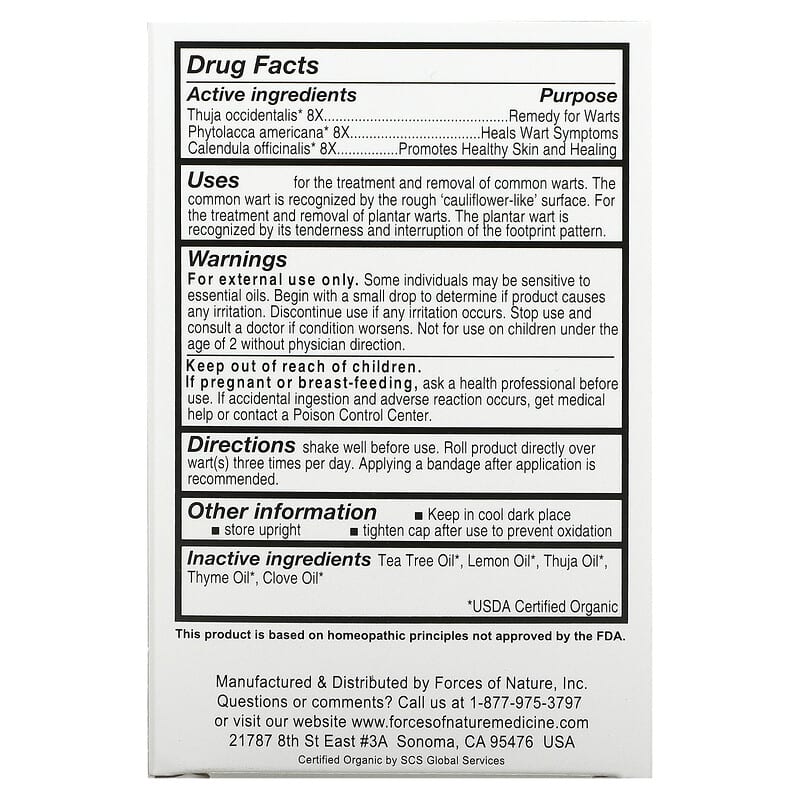 Forces of Nature, Wart Remover, Dual Action Roll On, 0.14 oz (4 ml)