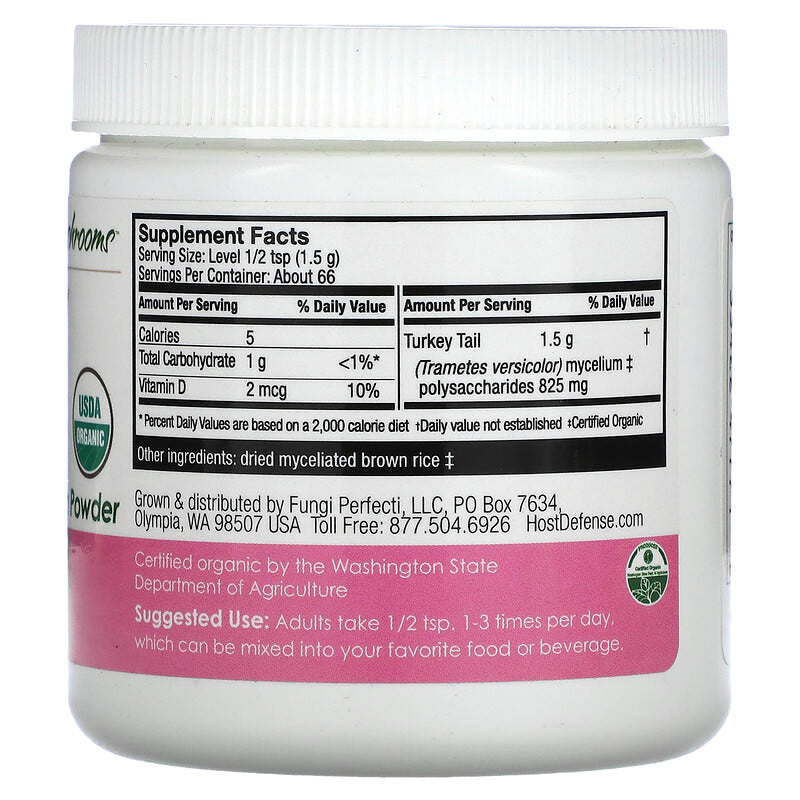 Host Defense, Mushrooms, Turkey Tail, Mushroom Mycelium Powder, 3.5 oz (100 g)