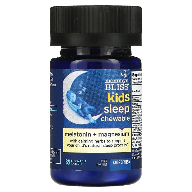 Mommy's Bliss, Kids Sleep Chewable, Melatonin + Magnesium, 3 Yrs+, Natural Grape, 35 Chewable Tablets