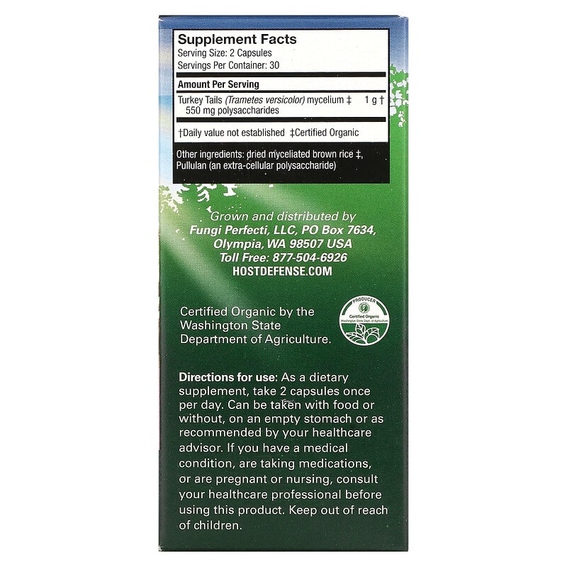 Host Defense, Mushrooms, Turkey Tail, 60 Capsules (0.5 g per Capsule)